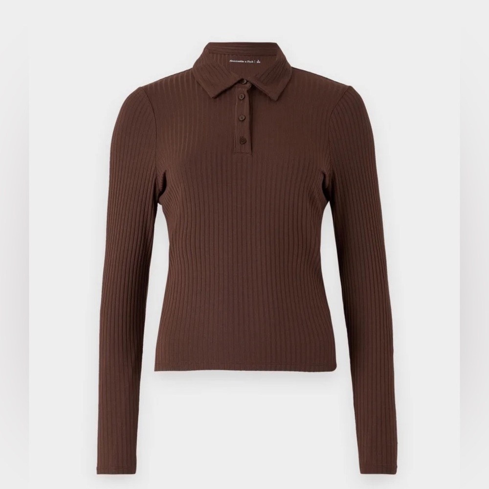 Abercrombie Long-Sleeve Wide Rib Polo Top